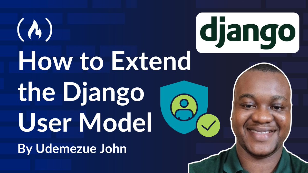 freeCodeCamp's tweet photo. The Django user model is basically a database table & corresponding Python class that stores key info about your app's users.

And some projects will require additional user data - so you'll need to extend that model. 

That's what @_udemezue shows you how to do here, and walks you through three different ways of doing it.

https://t.co/Nyxhusqb70