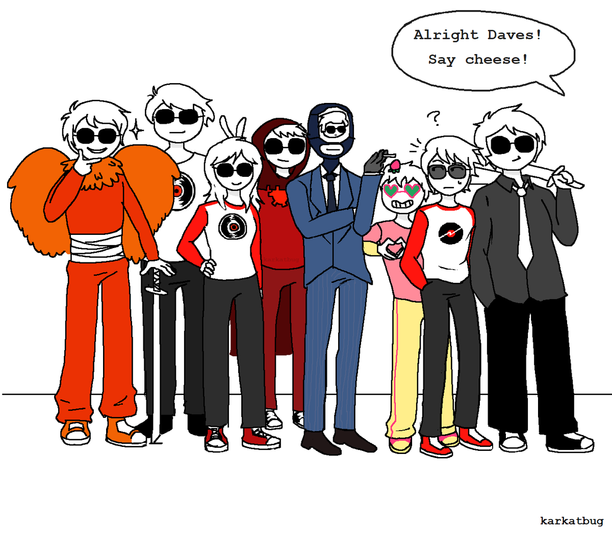 karkatbug's tweet photo. day 4 - memories 
i'll never forget those group cosplay pics where youd see a spy tf2 successfully infiltrate into the photoshoot with his homestuck disguise
#homestuck #413countdown https://t.co/ew17x53RRP