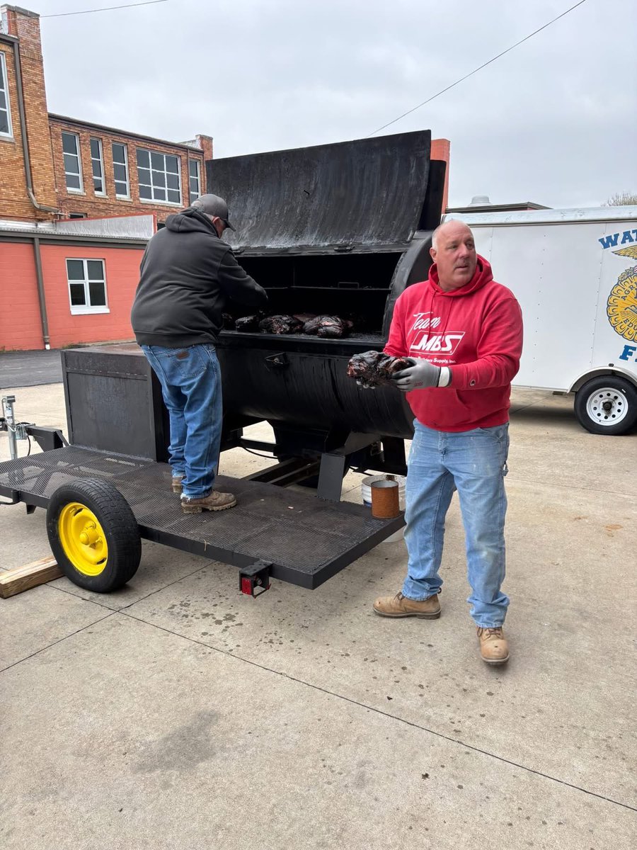 This sign hangs in the American Legion just across the river in Beverly OH. They are hosting our community dinner this Sunday. Our FFA and the lady wildcats spent some time today preparing the pork that will be served - 
Our community is so supportive. We cannot wait to see you