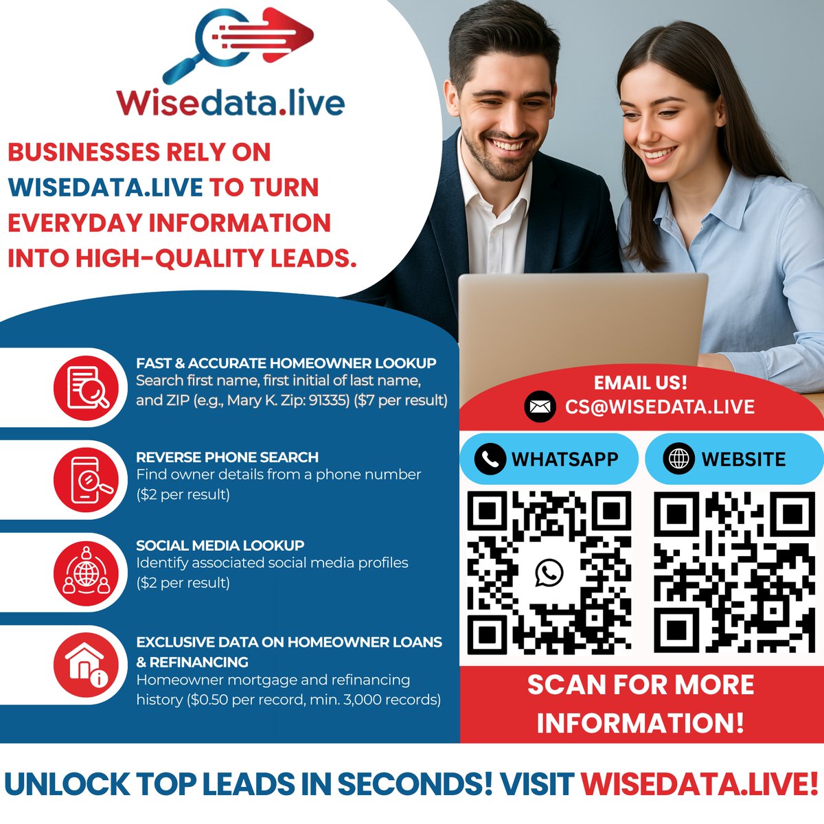 WiseDataLive's tweet photo. Unlock Homeowner Data in Seconds!
🎯 Find leads fast. Get verified insights. Close with confidence.
Start today at https://t.co/WUz85PVkkt or scan the QR to learn more!
✅ Faster searches. ✅ Higher conversions. ✅ Smarter outreach.

#b2b #realestate #leads #realestateleads https://t.co/VOryAv06M0