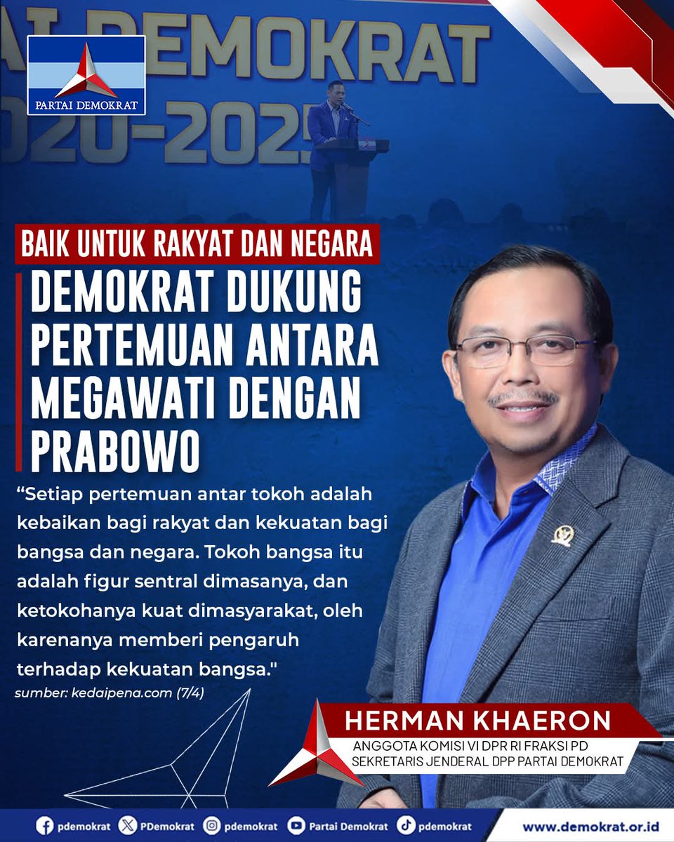 demokrat_jember's tweet photo. Baik Untuk Rakyat dan Negara, Demokrat Dukung Pertemuan Antara Megawati Dengan Prabowo. 

#demokratd14p
#demokratbersamarakyat https://t.co/dAGc1QqfzL