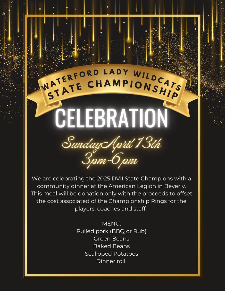 This Sunday. 
Beverly American Legion
3-6 pm
Join us to celebrate our 2025 championship
The 2016 and 2022 team members will also be in attendance. 
Meals are donation.