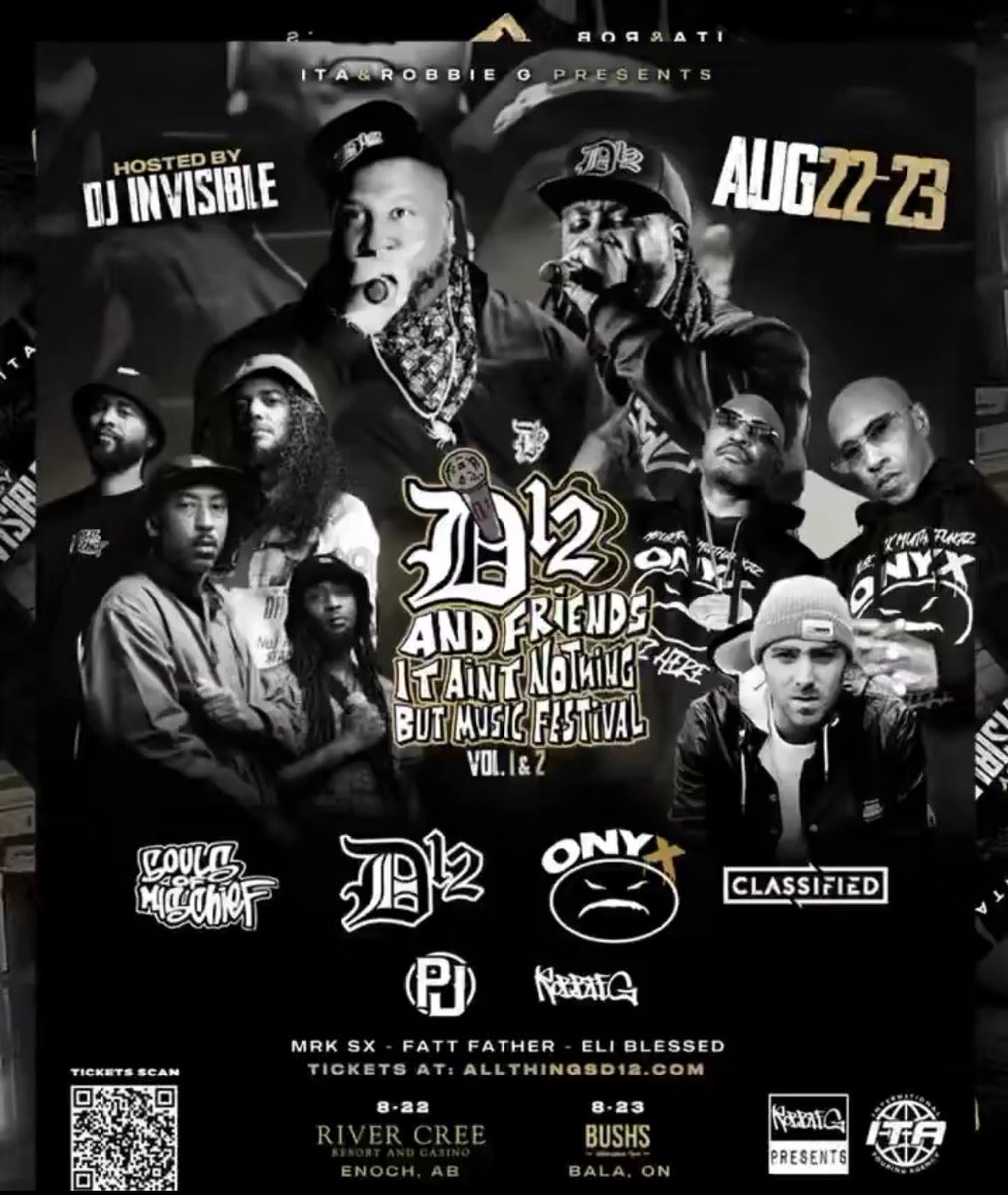 MrJakeBass's tweet photo. 🎤D12 AND FRIENDS
IT AIN’T NOTHING BUT MUSIC FESTIVAL🎤
“Dirty Jake” returns with D12!!! 🎸🎸🎸
Featuring Onyx, Souls of Mischief, Classified, Peter Jackson, Robbie G, and more!!!
@d12
#D12 #Canada #Tour #DirtyJake #BocaJMusic #BassmentSounds https://t.co/0FMhoU3p2r