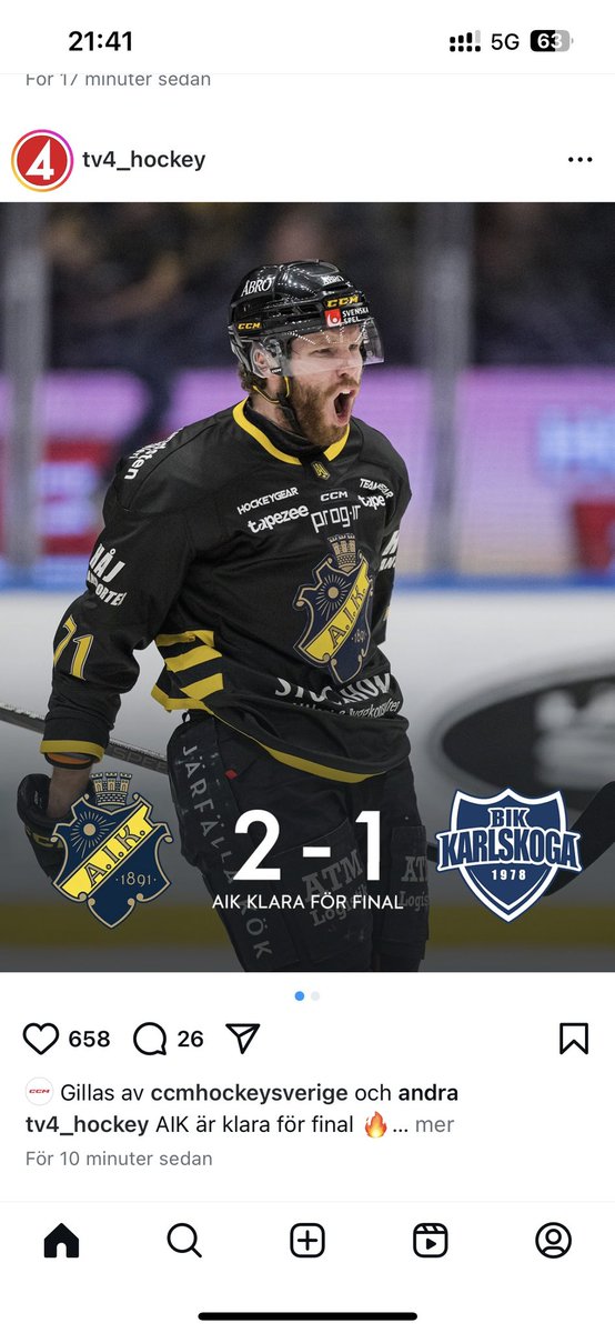 Stort grattis till finalplatsen <a href="/LukasZetterberg/">Lukas Zetterberg</a> &amp; <a href="/AIKishockey/">AIK Hockey</a>
👍👏💪