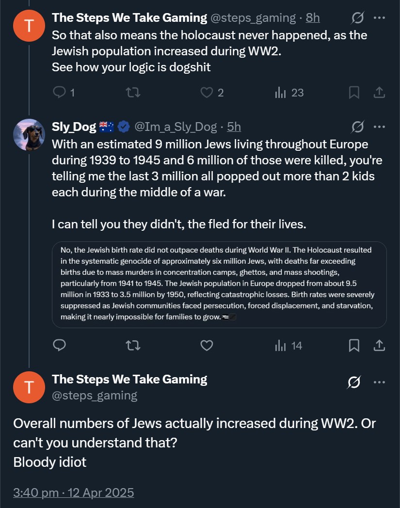 Im_a_Sly_Dog's tweet image. Another one bites the dust.
Makes statement, I provide evidence their statement is wrong.
They then repeat the lie and block me.
@steps_gaming