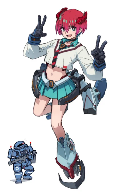 マチュ+ジークアクス(と軍警ザク)落書きで描いてたら意外と筆が乗った。ロボ娘楽しいかもしれない。 