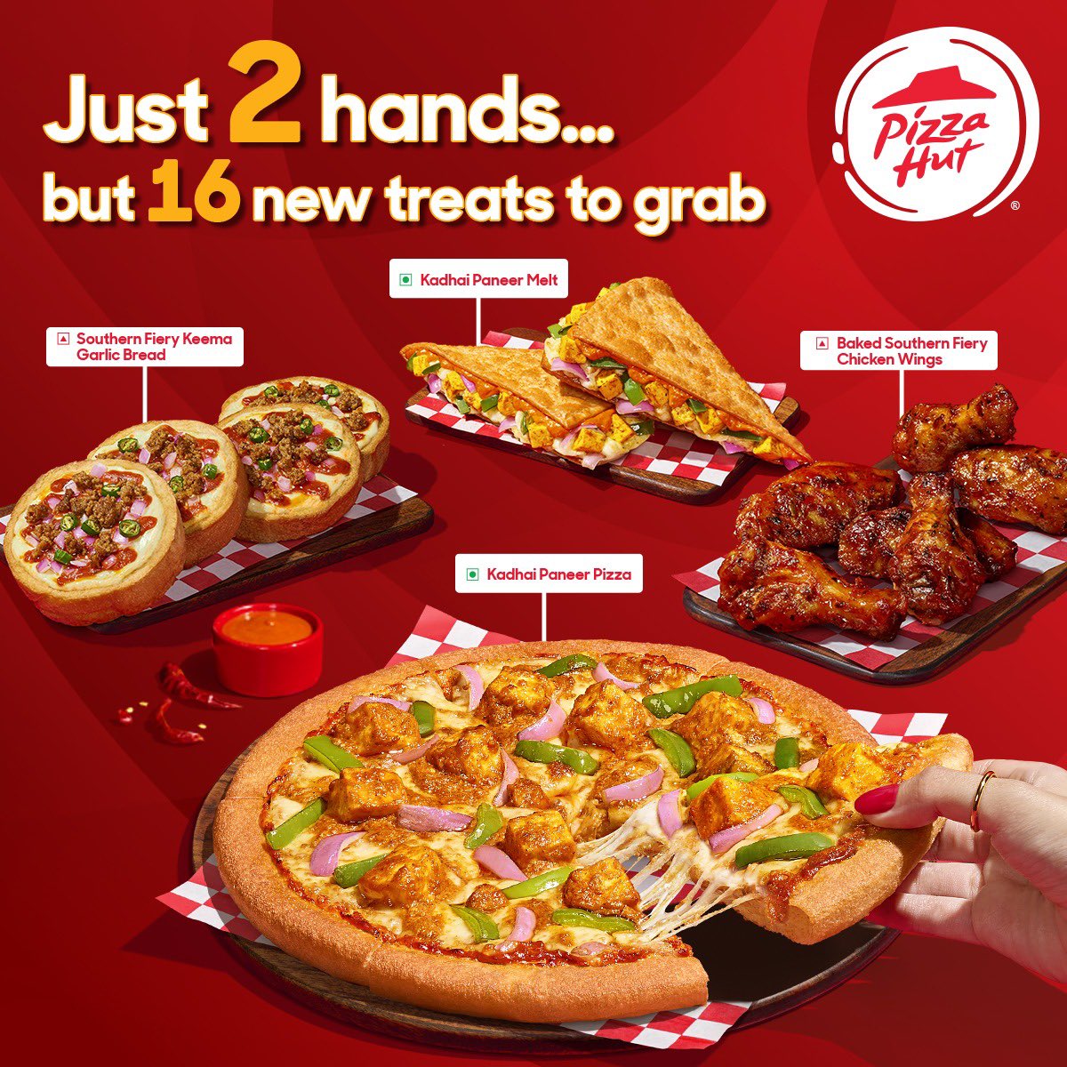 🍕🤤 6 New Pizzas
🫶🤌 4 New Melts
🍗🥖 6 New Sides
It’s a full-on Juicylicious takeover. 
Ready to grab them all?

#PizzaHut #Juicyliciouslaunch