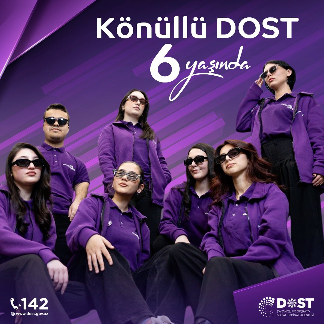 dostagentliyi's tweet photo. Azərbaycanda könüllülük hərəkatının genişlənməsində mühüm rola malik “Könüllü DOST” proqramının yaranmasından 6 il ötür. 🎉
Könüllü DOSTlarımızı təbrik edir, məsuliyyətli işlərində uğurlar arzulayırıq! 🫶💜
#DOSTAgentliyi #KönüllüDOST #6il https://t.co/sVYsCtD5sW