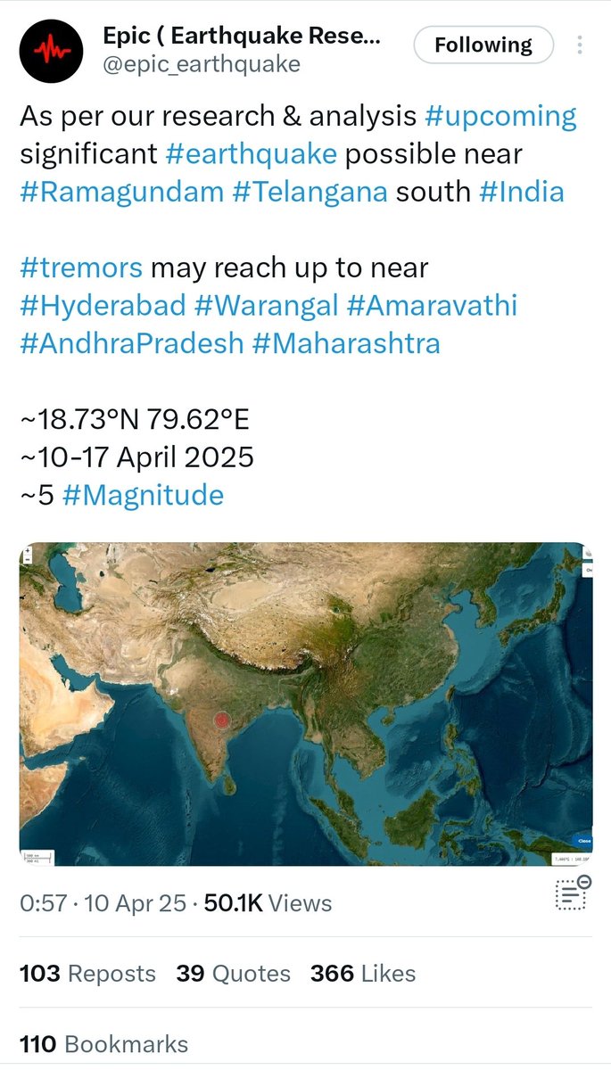 nasamohan's tweet photo. @epic_earthquake @USGS_Quakes @USGS @NCS_Earthquake @nidmmhaindia @HMOIndia
@PMOIndia @TelanganaCMO
@TelanganaToday @APDeputyCMO
Please confirm on this news. Authenticity is required for such news breakout. Facts should be posted on public domain. One should held responsible for such posts. https://t.co/nNfYjJmYyi