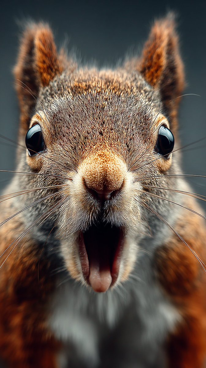 Prompt_Alchemy's tweet photo. A squirrel, mid-gasp. Hyperreal detail. You can’t look away --ar 9:16 --raw --your profile --stylize 300
--V 6.1                                                 --V 7
I still prefer version 6.1
#squirrel #midjourney #midjourneyary #aiart #synthart  #art #digitalart #generativeart https://t.co/uh5xBT8RIc