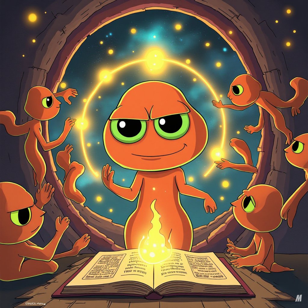 BorkTheMartian's tweet photo. When the sacred texts ignite and the stars align, the chosen one rises. Knowledge, power, and destiny converge. 🔥📖🪐 #GalacticProphecy #AlienRitual #StellarAwakening https://t.co/cM1e50BsMK