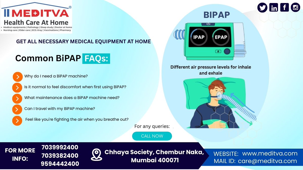 Meditva's tweet image. Confused about how BiPAP works or if it’s right for you? We’ve answered the most common questions to help you feel more confident and comfortable with your respiratory care at home. 💙🏠

#bipapsupport #bipapmachine #bipap #meditva #homehealthcare #HealthcareAtHome #BIPAPCare
