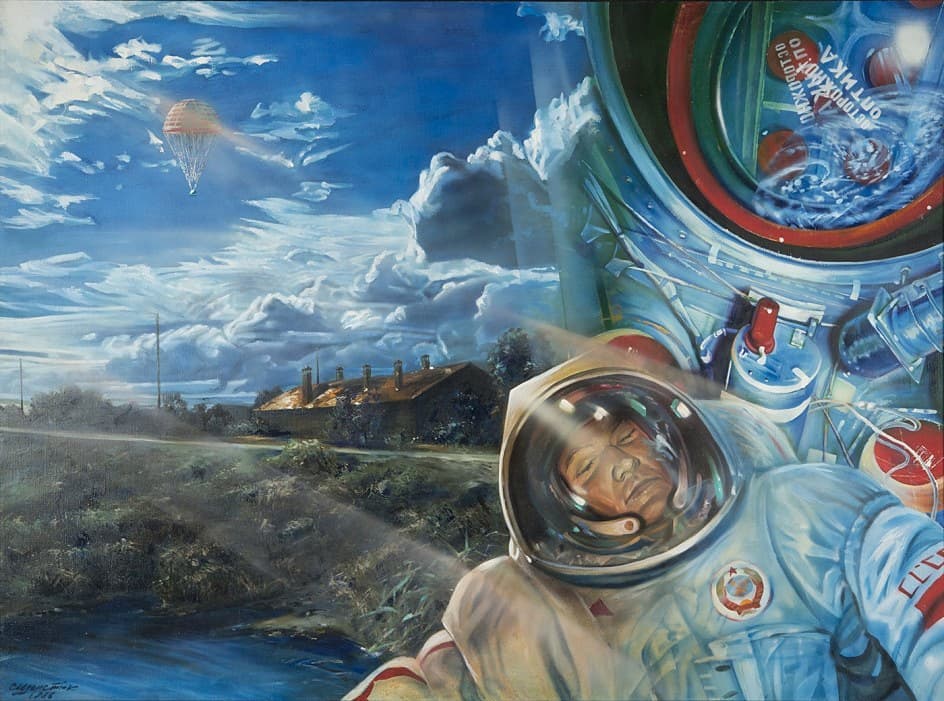 sovietvisuals's tweet photo. "A Dream of a Cosmonaut" painting by Sergei Sherstyuk, USSR, 1984. https://t.co/r0a92RQdqG
