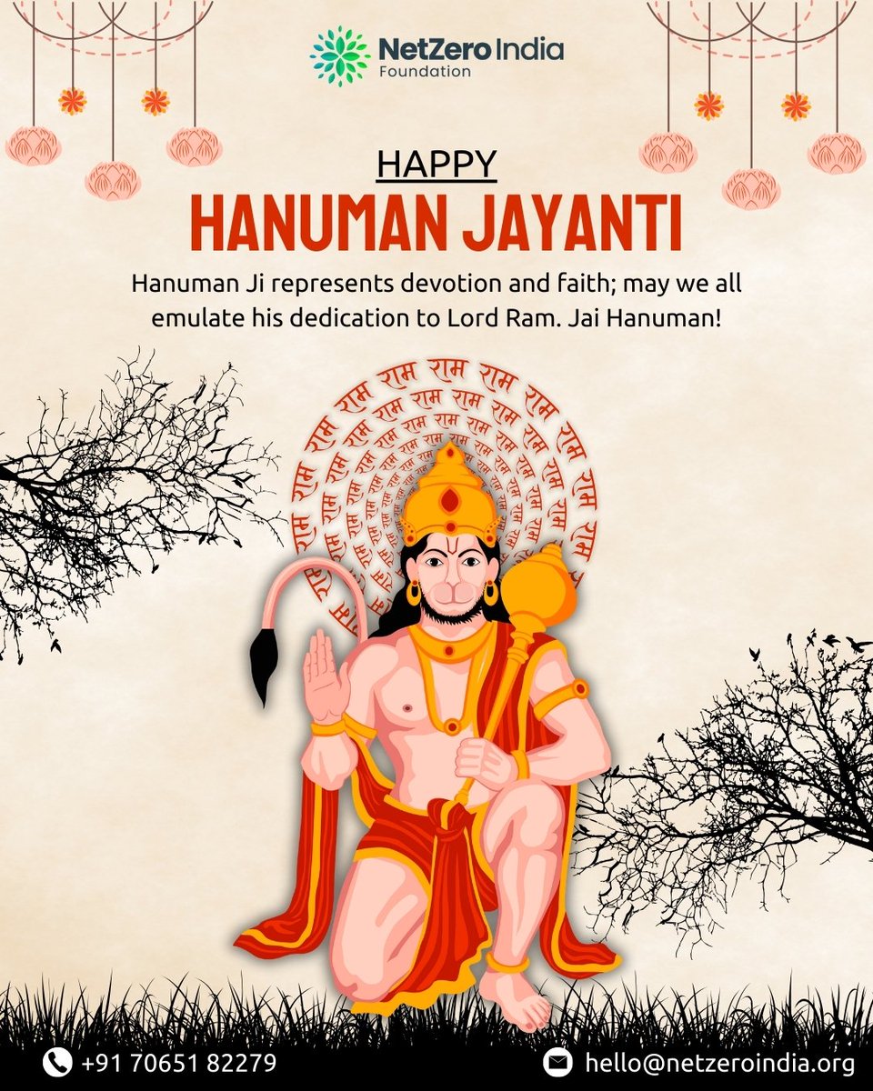 NetzeroIndiaF's tweet photo. 🕉️🙏 Happy Hanuman Jayanti! 🙏🕉️

On this sacred occasion, let us honor the symbol of strength, courage, and devotion — Lord Hanuman.
May we all learn from his unwavering loyalty and dedication to Lord Ram.
#HanumanJayanti #JaiHanuman #Bajrangbali #RamBhakt #HanumanBhakti https://t.co/as0V4ijyz2