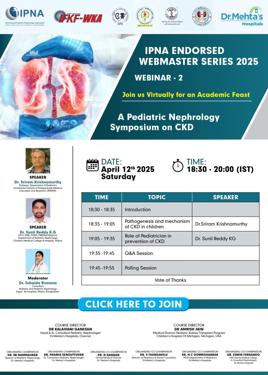 drkalaipedneph (@drkalaipedneph) on Twitter photo IPNA endorsed WEB MASTER SERIES 2025. Symposium on Pediatric CKD.Webinar 2,April 12th 18:30-20:00 IST. Join us virtually us06web.zoom.us/webinar/regist…
<a href="/IPNA_PedNeph/">IPNA Ped Nephrology</a> <a href="/ISNkidneycare/">Int Society of Nephrology</a>
<a href="/IspnSocial/">Indian Society of Pediatric Nephrology</a> <a href="/ASPNeph/">American Society of Pediatric Nephrology</a> <a href="/Alanepe1/">Alanepe</a> <a href="/Ped_Neph/">Pediatric Nephrology</a>
<a href="/ESPNSociety/">ESPN</a> <a href="/womeninnephro/">Women In Nephrology</a> <a href="/asian_PNA/">Asian Pediatric Nephrology Association</a> IPNA endorsed WEB MASTER SERIES 2025. Symposium on Pediatric CKD.Webinar 2,April 12th 18:30-20:00 IST. Join us virtually us06web.zoom.us/webinar/regist…
<a href="/IPNA_PedNeph/">IPNA Ped Nephrology</a> <a href="/ISNkidneycare/">Int Society of Nephrology</a>
<a href="/IspnSocial/">Indian Society of Pediatric Nephrology</a> <a href="/ASPNeph/">American Society of Pediatric Nephrology</a> <a href="/Alanepe1/">Alanepe</a> <a href="/Ped_Neph/">Pediatric Nephrology</a>
<a href="/ESPNSociety/">ESPN</a> <a href="/womeninnephro/">Women In Nephrology</a> <a href="/asian_PNA/">Asian Pediatric Nephrology Association</a>
