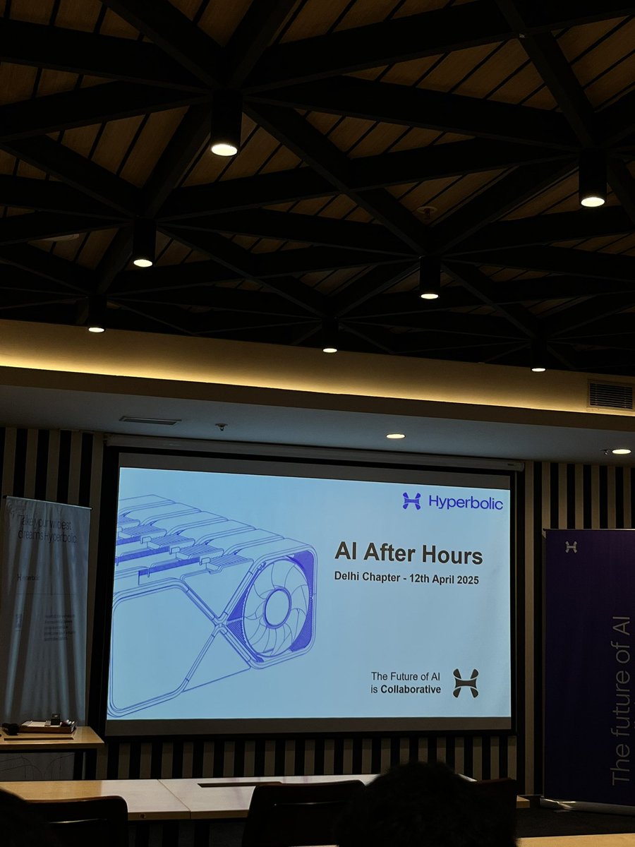 harsxitt's tweet photo. Just landed at #AIAfterHours by @Hyperbolicindia @hyperbolic_labs @hyperbolic_eacc — where the GPUs are bigger than my weekend plans.
Delhi Chapter is heating up, and so is the future of AI (and possibly the WiFi).
#HyperbolicAI #AIAfterHours2025 #GeekRoom #Hyperbolic https://t.co/7OCYjSFKp9