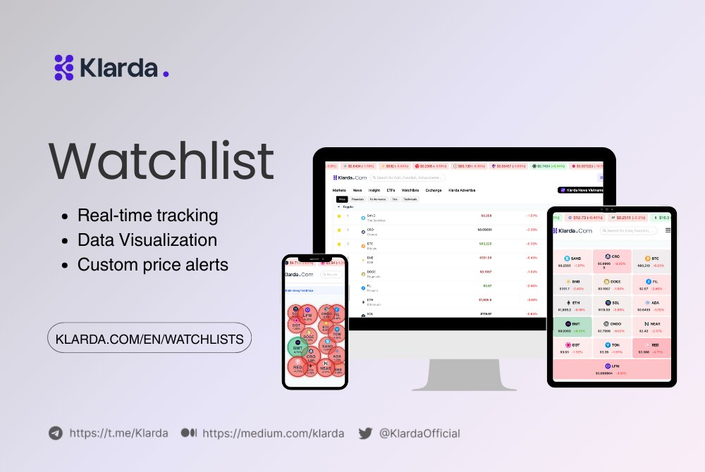 KlardaOfficial's tweet photo. 🚀 Klarda just upgraded our Watchlist features — your new favorite way to stay laser-focused on the tokens that matter.
✅ Real-time tracking
📊 Bubble & heatmap views
🔔 Custom price alerts (upcoming)

#Klarda #Watchlist #CryрtoРump #CryptoCrash  

Try now 👉 https://t.co/tURBDEwhQ2