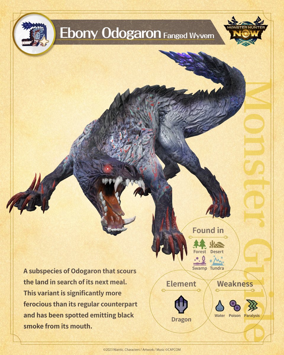MH_Now_EN's tweet image. Watch out for this jet-black monster's deadly sharp claws! ⚠️

#EbonyOdogaron

Don't get caught in its quick and powerful series of attacks! Aim for part breaks and gain the upper hand in the hunt! 🔥

Just a little longer to hunt Ebony Odogaron!

#MHNow #MonsterGuideNow