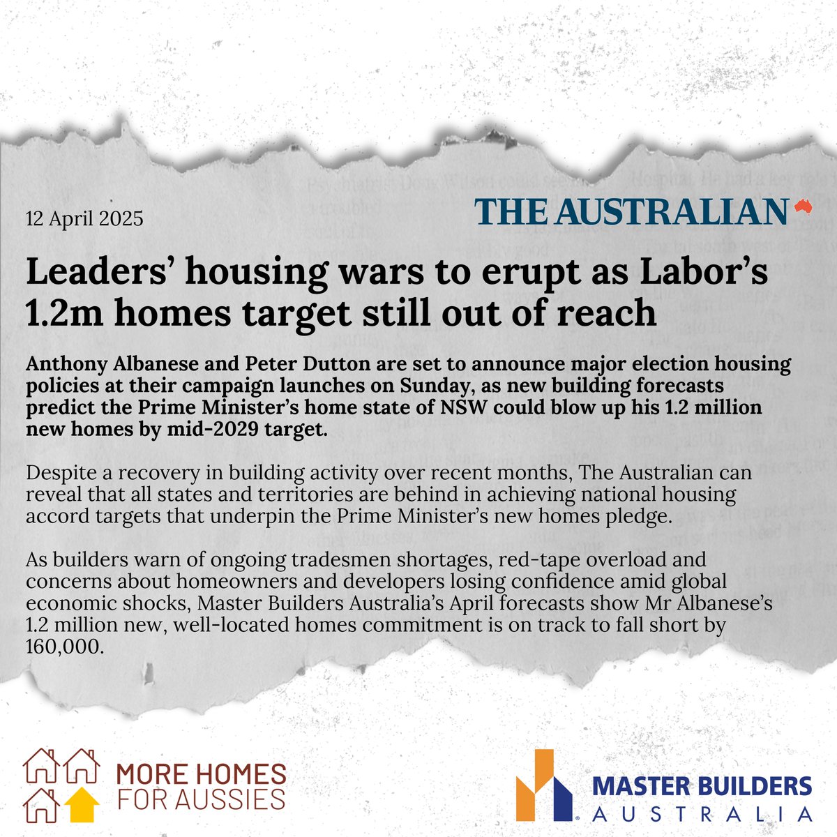 Both major parties have made some announcements to ease the housing crisis, but we are still tinkering with the edges.

It’s time to take the foot off the brake. 

Full story: theaustralian.com.au/nation/politic…