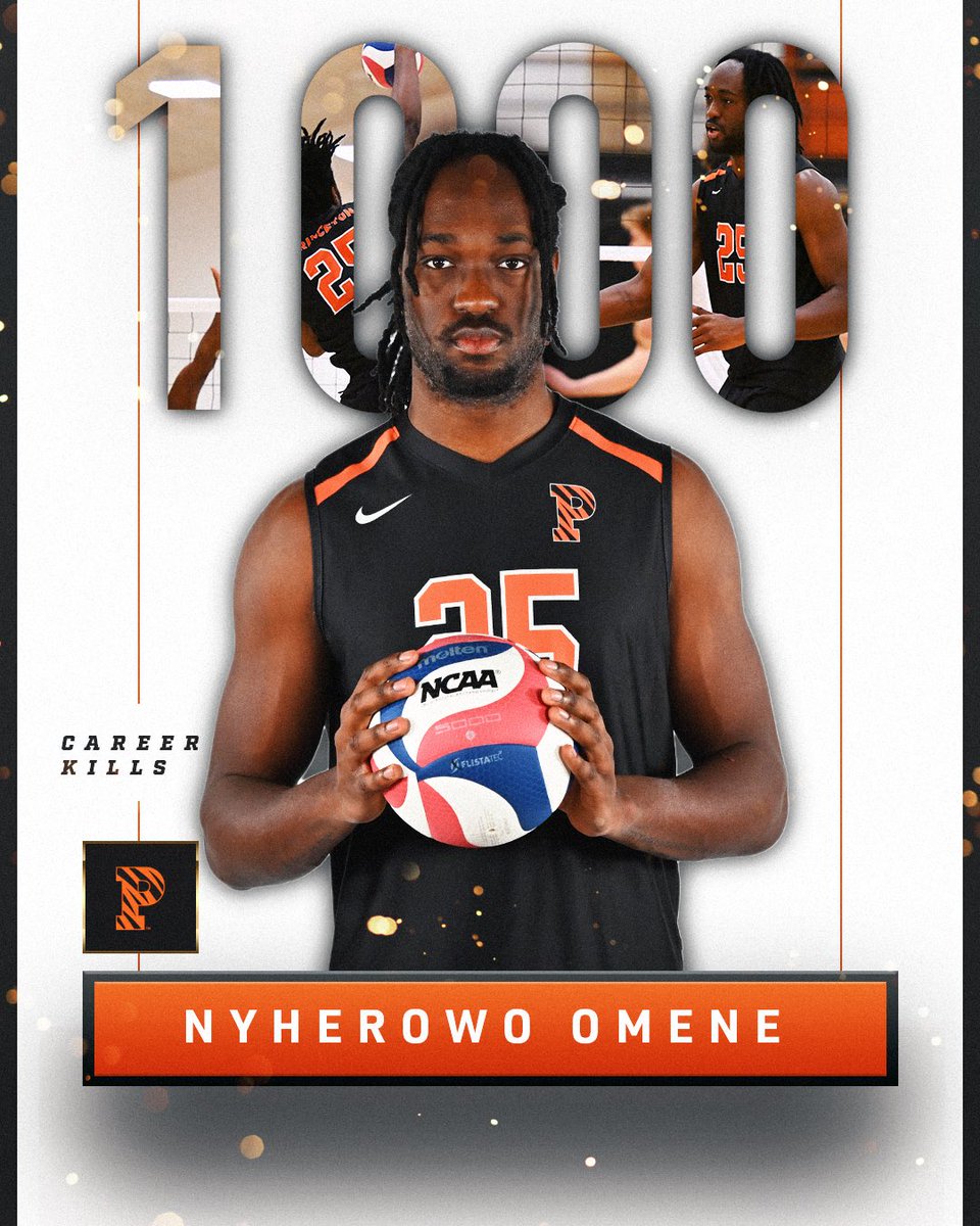 PrincetonVolley's tweet photo. 1k for Omene ⭐️

With his 18 kills tonight, Nyherowo Omene is now at 1007 career kills and ranks 8th in the nation among active career leaders! 👏

#PrincetonVolley https://t.co/H7S27dzt4I