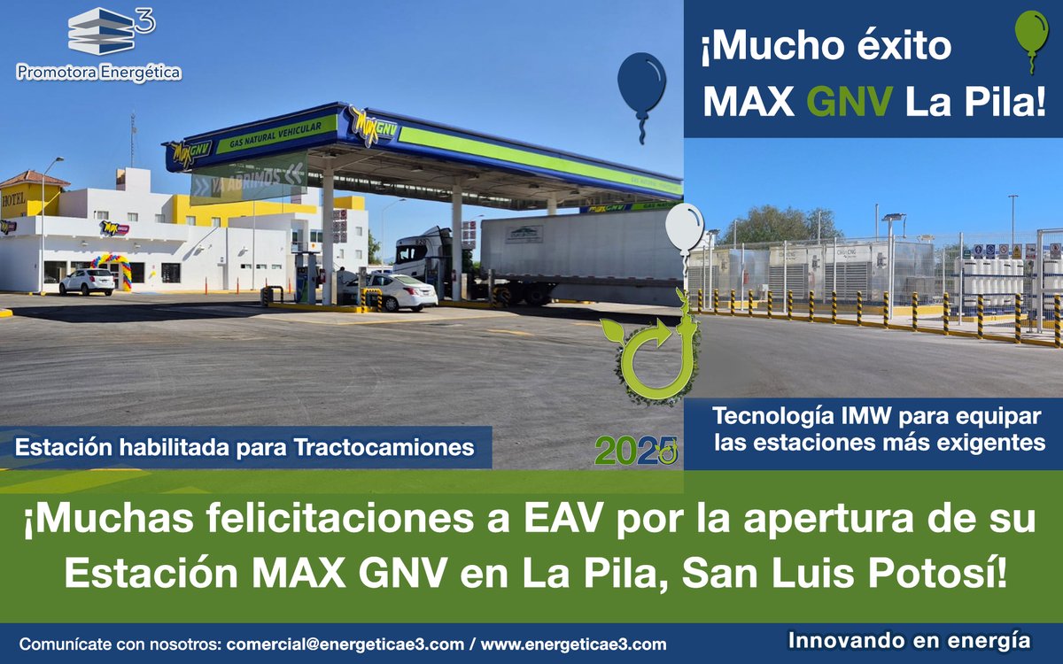 ¡Muchas felicitaciones a EAV por la apertura de su Estación MAX GNV en La Pila, San Luis Potosí!

¡Deseamos todo el éxito a MAX GNV! Estación habilitada para Tractocamiones equipada con tecnología IMW para las estaciones más exigentes