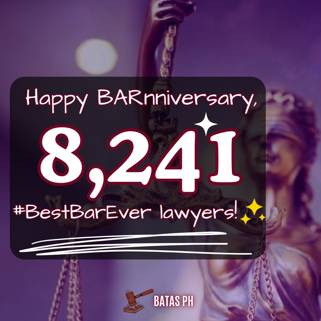 Batas_Ph's tweet photo. Today, we celebrate the third BARnniversary of #BestBarEver lawyers.
Three years ago today, a total of 8,241 examinees who were announced to have successfully passed the 2020/21 Bar examinations chaired by the most loved Bar Dad Senior Associate Justice Marvic M.V.F. Leonen.👨⚖️ https://t.co/EIyeJ7PJfh