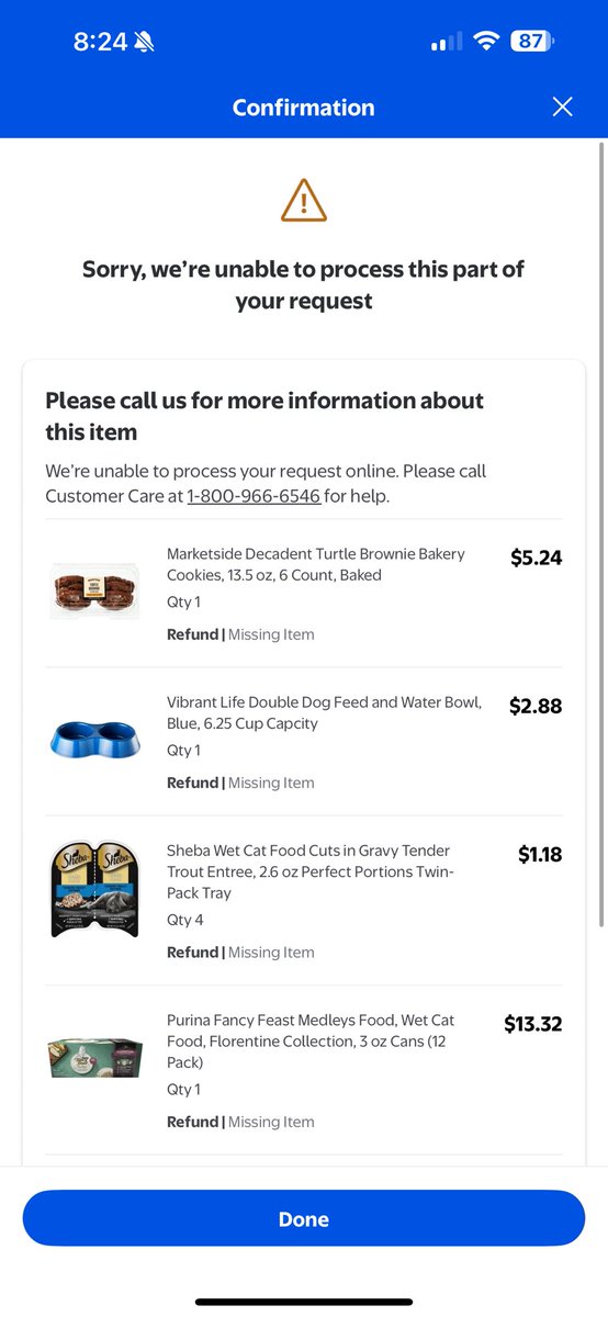 What’s the point of giving me the option to get a refund on my missing items when all I get is this message?? I’m missing half my order. #Walmart