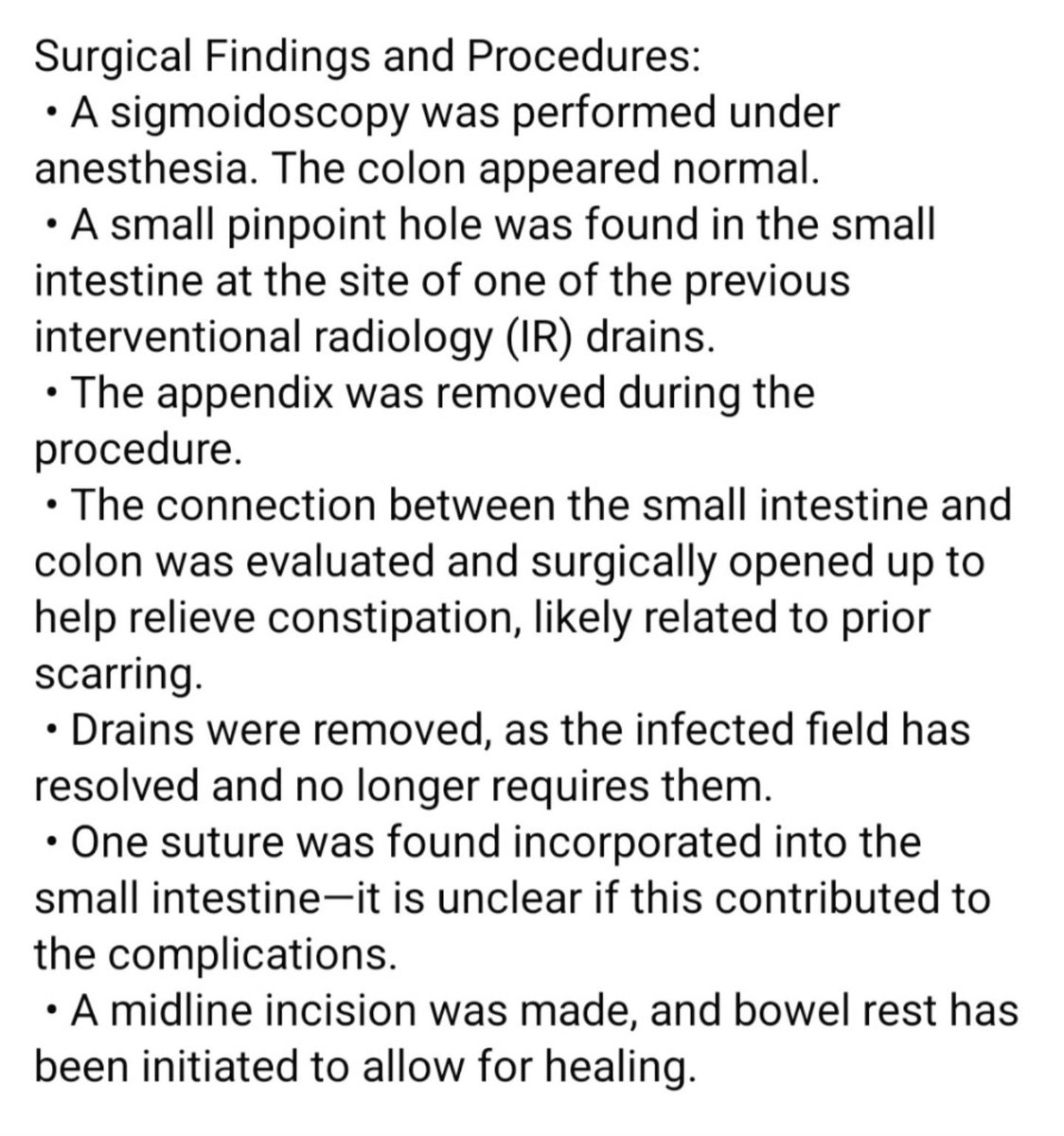 Update after surgery