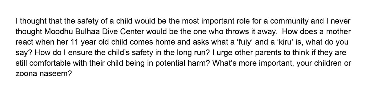 boxfishfiles's tweet image. Individual Minor Victim Impact Statements:
These statements were written to describe the trauma minors underwent while at Moodhu Bulhaa Dive Center. Link to sign the petition to deplatform Moodhu Bulhaa Dive Center from VacationsExpo: chng.it/BCwh9gHM9m