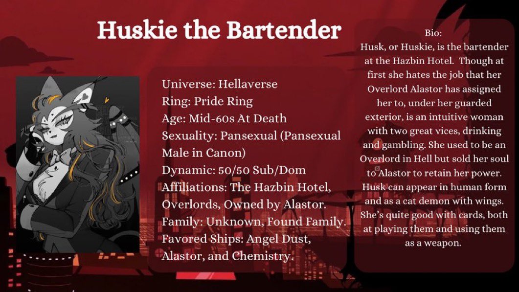 BoozieCardTrick's tweet image. "I Sold My Soul To Save My Power…”

~ Huskie (Fem!Husk)
~ Hellaverse RP Account  
~18+ Mun and Muse (MDNI)  
~N/SFW   
~Non/Lewd (Mostly Lewd)  
~Multi-Ship  
~Pansexual  
~20/80 Dom/Sub
~Please Check Full Pinned