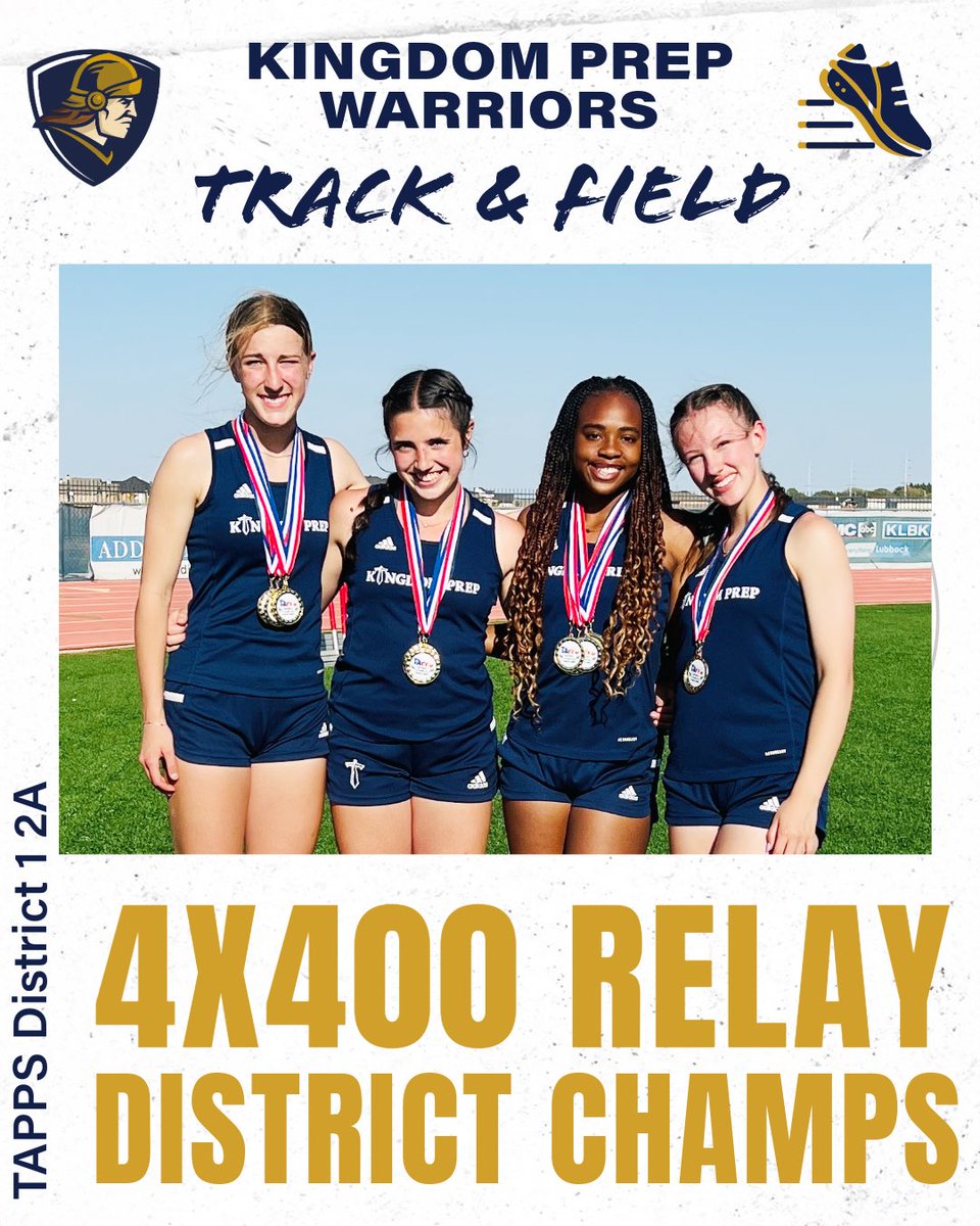 KPA_Warriors's tweet photo. Girls 4x4 District Champs! New school record!
Reese Ramsey, Aubrey Ridenour, Karlee Flores, Kate Poe

#kpawarriors
#warriorfamily 
@RandyRosetta @pchristy11 @806hsscmedia https://t.co/Ks5qk7HAHv