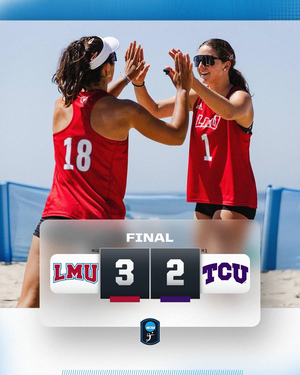 NCAA Women's Volleyball (@ncaavolleyball) on Twitter photo LIONS TAKE DOWN NO. 1 💪
No. 4 <a href="/lmulionsBeach/">LMU Beach Volleyball</a> defeats No. 1 TCU, 3-2!
#NCAABeachVB LIONS TAKE DOWN NO. 1 💪
No. 4 <a href="/lmulionsBeach/">LMU Beach Volleyball</a> defeats No. 1 TCU, 3-2!
#NCAABeachVB