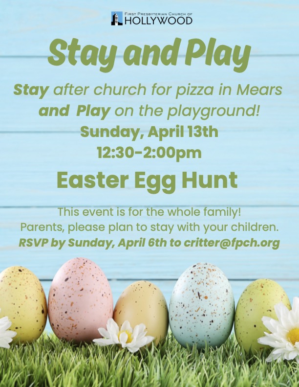 FPCHollywood's tweet photo. Parents, we hope you’ll bring your kids and stay after our Palm Sunday worship service (this Sunday!)  for this fun family event. There will be free pizza, playground time and an Easter Egg hunt for the kids! RSVP to critter@fpch.org so we can have enough for everyone. https://t.co/ahL3jKD0Ce