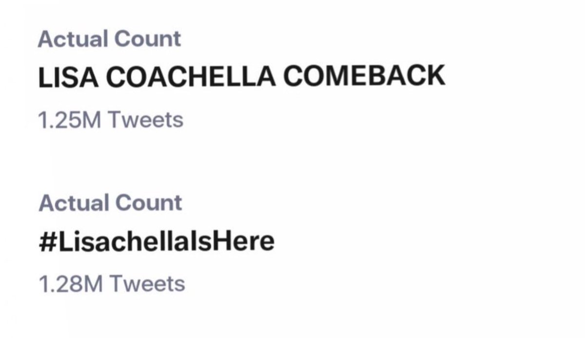 TeamLisaPH's tweet photo. These are our numbers during Coachella 2023. Can we surpass this?

RT AND REPLY! Don’t forget to add at least 3 words and use our tags in EVERYTHING all throughout the 2 weeks of Coachella even after Lisa’s performance! 💪

THAICONIC LISA COACHELLA 
#LISACHELLA #Coachella2025 https://t.co/YTgCR1GSTw