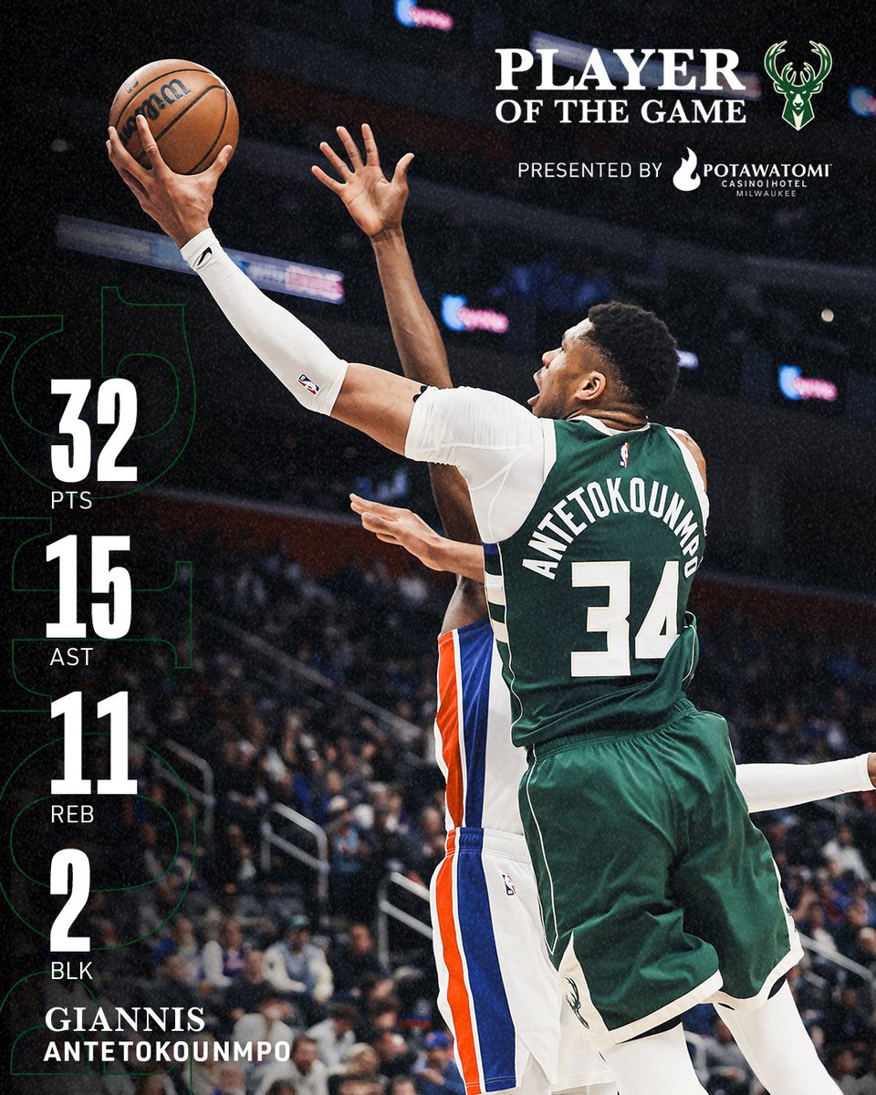Giannis' FOURTH triple-double in his last five games.