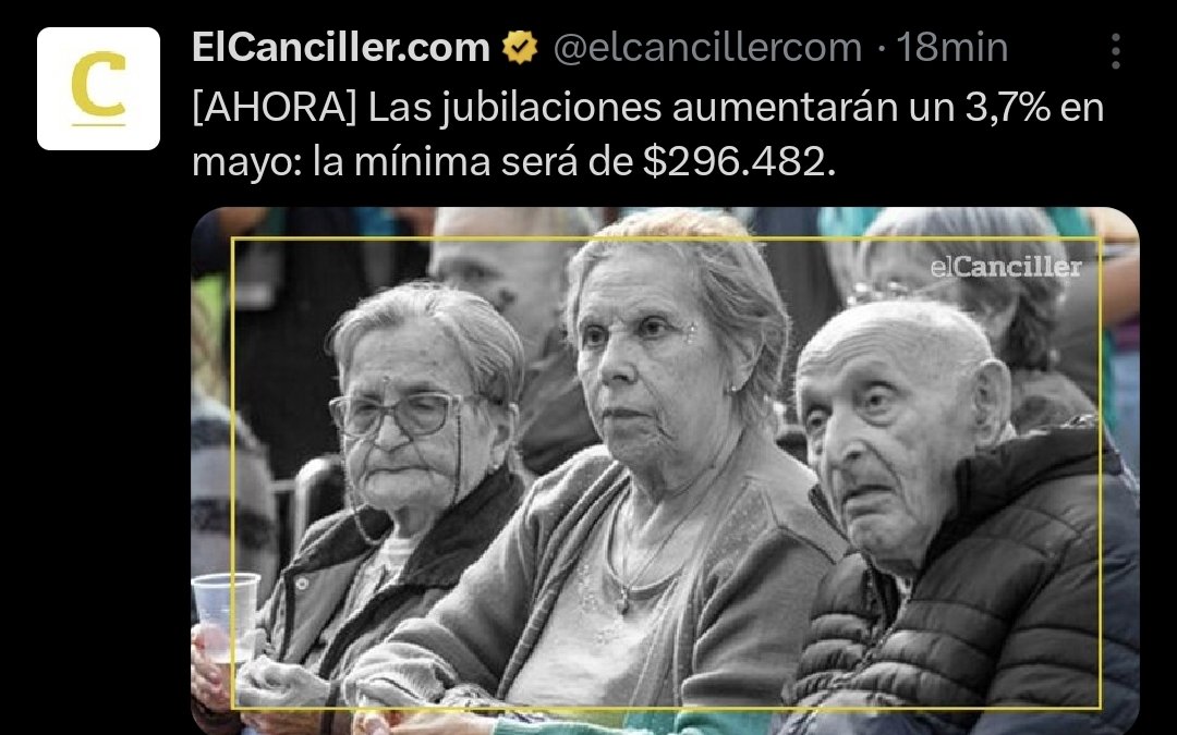 Giovanna_HR's tweet photo. En mayo los jubilados de la mínima van a cobrar $296.482 
Y el presiduende hablando de dólares, deuda usurera, reservas, etc.
Esta es la realidad, el ajuste lo pagan todos menos la casta.
#GobiernoDeMierda 
#cadenanacional 
#MileiMiente https://t.co/NeP8Qrm14P