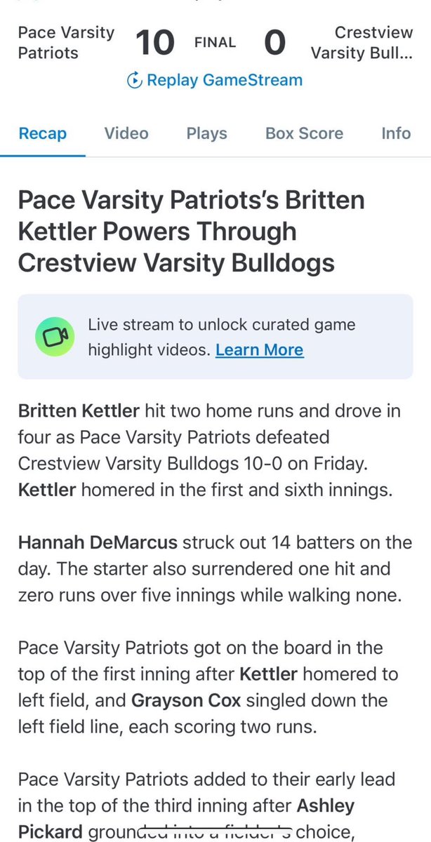 Pace High School Softball tweet media