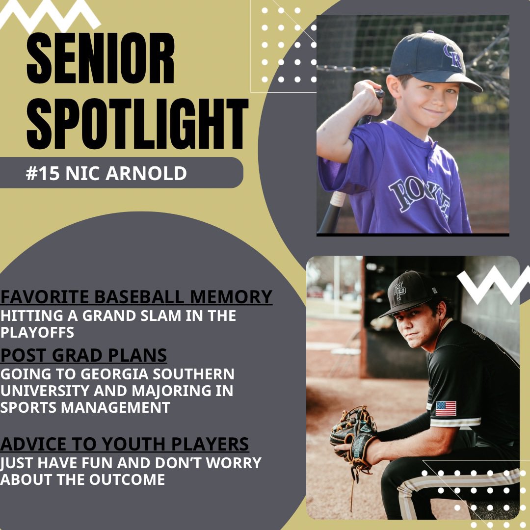 Our next Senior Spotlight is with Nic Arnold. He is the son of Robert and Wendy Arnold. Nic has been the starting shortstop over the last 3 years. He has also made Football and Baseball All-region teams in the same seasons.

Senior night is April 15th vs Upson-Lee at 6pm.