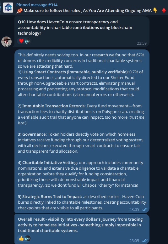 Haven_Impact's tweet photo. Transparency builds trust in #crypto. During a recent AMA, we addressed how we're ensuring accountability at every level of Haven Coin. No handwaving, just concrete mechanisms.
π See our full response below #BuildingDifferently https://t.co/KbG3srVCLt