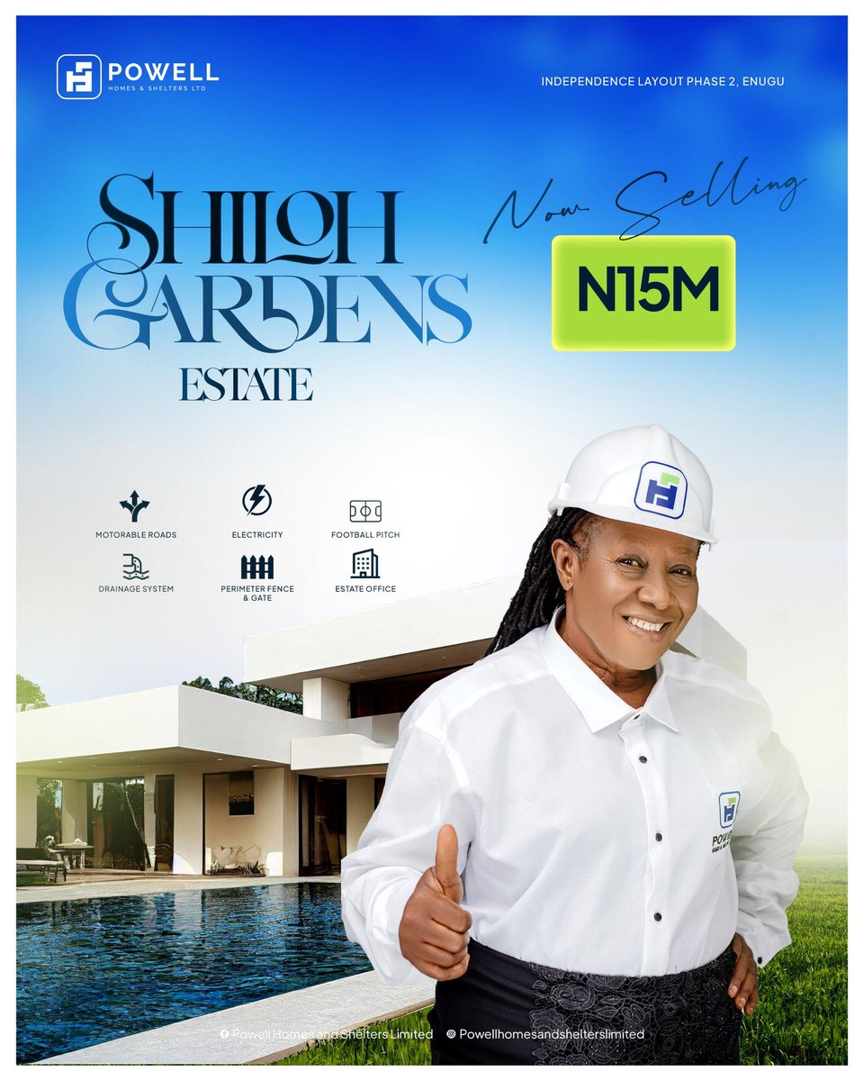 shiloh garden estate independent phase 2, this is a premium property in Enugu state Nigeria selling @  15million per plot 465sqm

enquiries :09135766930 <a href="/nardotrealtor/">National Association of REALTORS®</a> <a href="/Mrbankstips/">MrBanks💰</a>  <a href="/Wizarab10/">Sir Dickson</a> <a href="/CHIZZY_BB/">CHIZZY_BB</a> <a href="/HouseOfAmbers/">Lilian</a> <a href="/Naija_PR/">Randomz Musings</a> <a href="/yabaleftonline/">YabaLeftOnline</a>