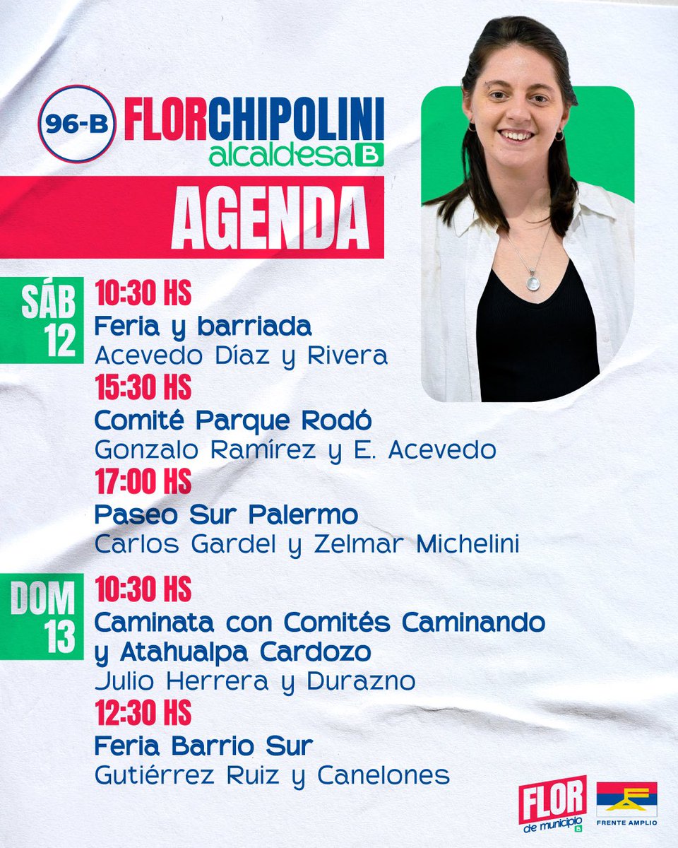 flordemunicipio's tweet photo. Queda exactamente un mes para las elecciones 😱🗓️ ¡No hay días que perder!

Sumate a las barriadas, recorridas, actividades y ferias 😎

Venite a construir #FlorDeMunicipio

Florencia Chipolini alcaldesa del Municipio 🅱️

#FlorenciaChipolini #MunicipioB #FrenteAmplio #Montevideo https://t.co/Y7vmmN38tP