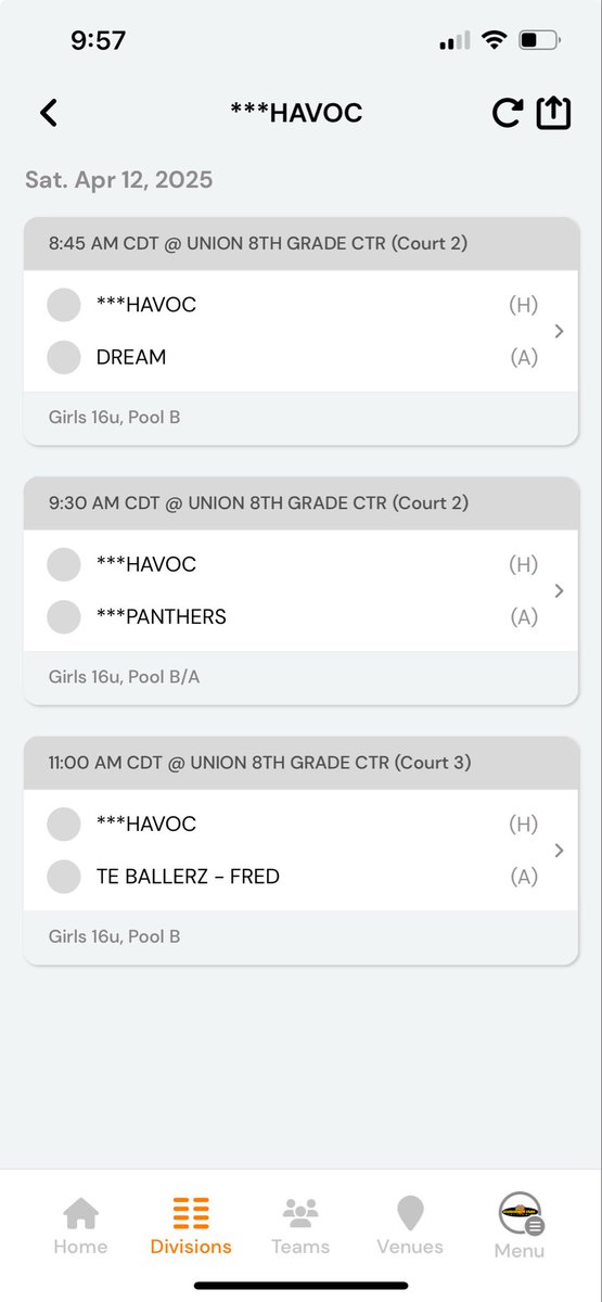 Havoc girls picking up a couple of early games tomorrow morning.