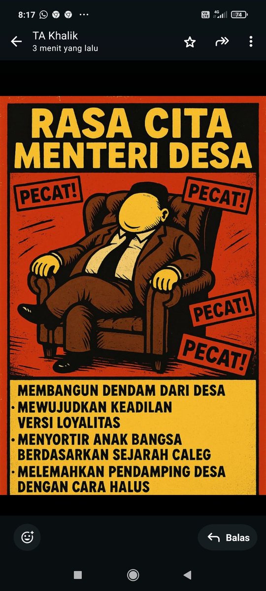 Kamaluddin0574's tweet photo. #PendampingDesaMenuntutKeadilan
@prabowo
@gibran
@cakimin
@sekretariatkabinet
@BPKRI
@Gerindra @DPR_RI 
Yandri susanto sukses menciptakan Kemiskinan baru dengan PHK Pendamping Desa ExCaleg. Yandri Susanto membegal Asta Cita Presiden utk kepentingan kelompoknya.
Kami Anak Bangsa. https://t.co/MpSWpdnowt