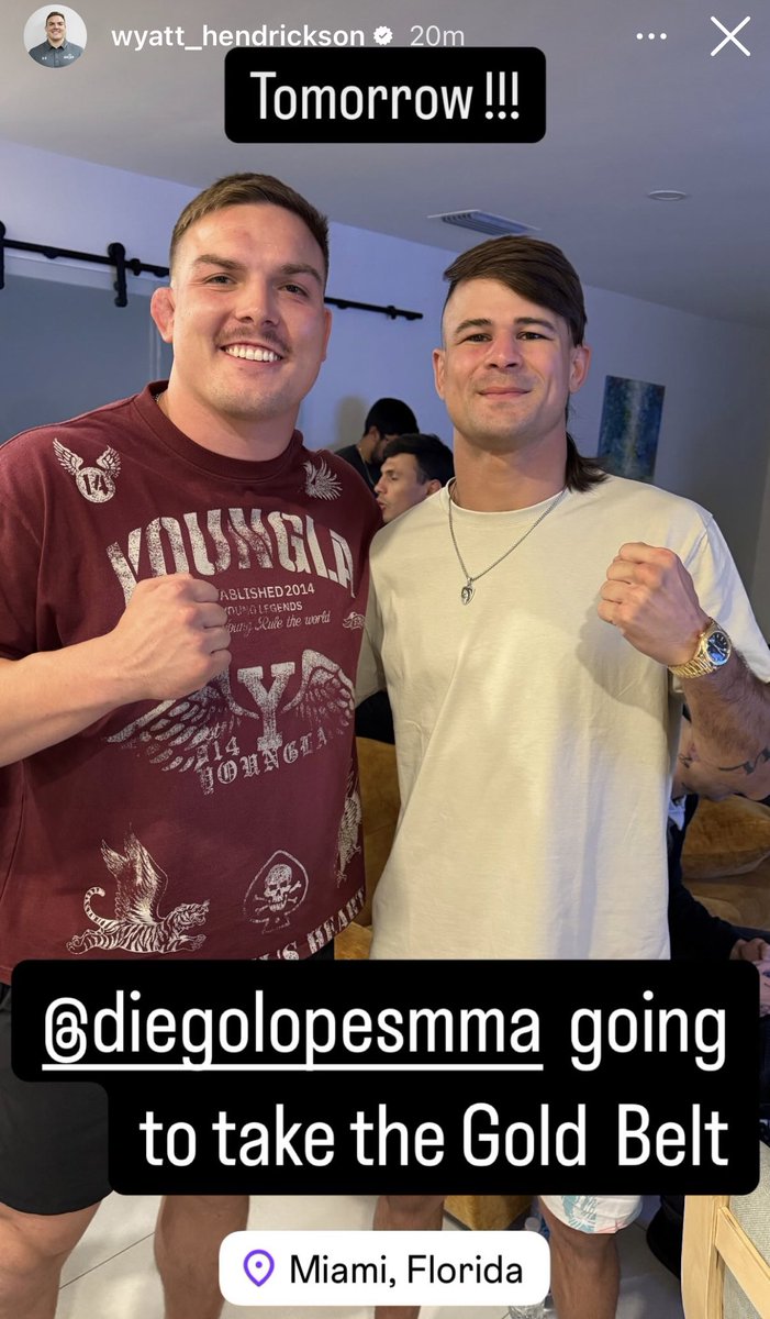 _wrestlersgrind's tweet image. Wyatt Hendrickson will be at #UFC314 to cheer on Diego Lopes, who fights Alexander Volkanovski.