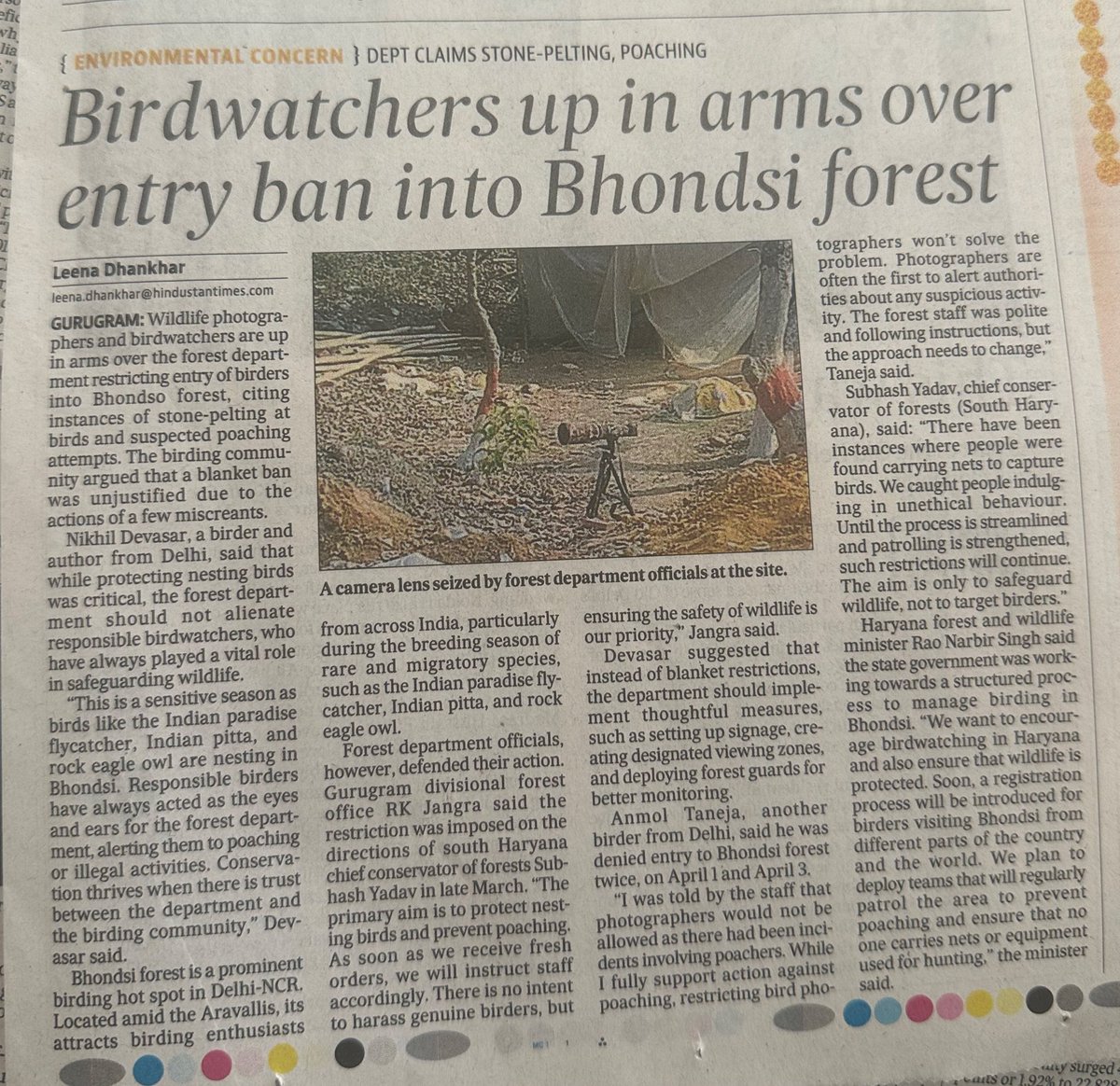 leenadhankhar's tweet image. Birdwatchers locked out of Bhondsi forest amid poaching scare. Forest dept cites stone-pelting &amp;amp; hunting attempts, birders demand balanced action, not blanket bans.
HT Report | Gurugram’s Bhondsi forest — a paradise for rare birds like the Indian Paradise Flycatcher &amp;amp; Indian…