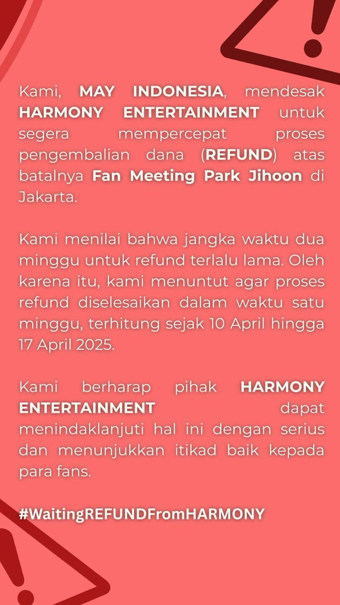 spicynookie's tweet photo. ayo bang balikin uang orang-orang yang udah km kantongin itu. nggak ada berkahnya cuma bikin perut gendut terus meledak duar. 
@harmonyentid 

jgn spti usn km yh har-monyeeeet 🐒

#MAYmintaREFUND
#WaitingREFUNDfromHARMONY https://t.co/APrMxmnDHu
