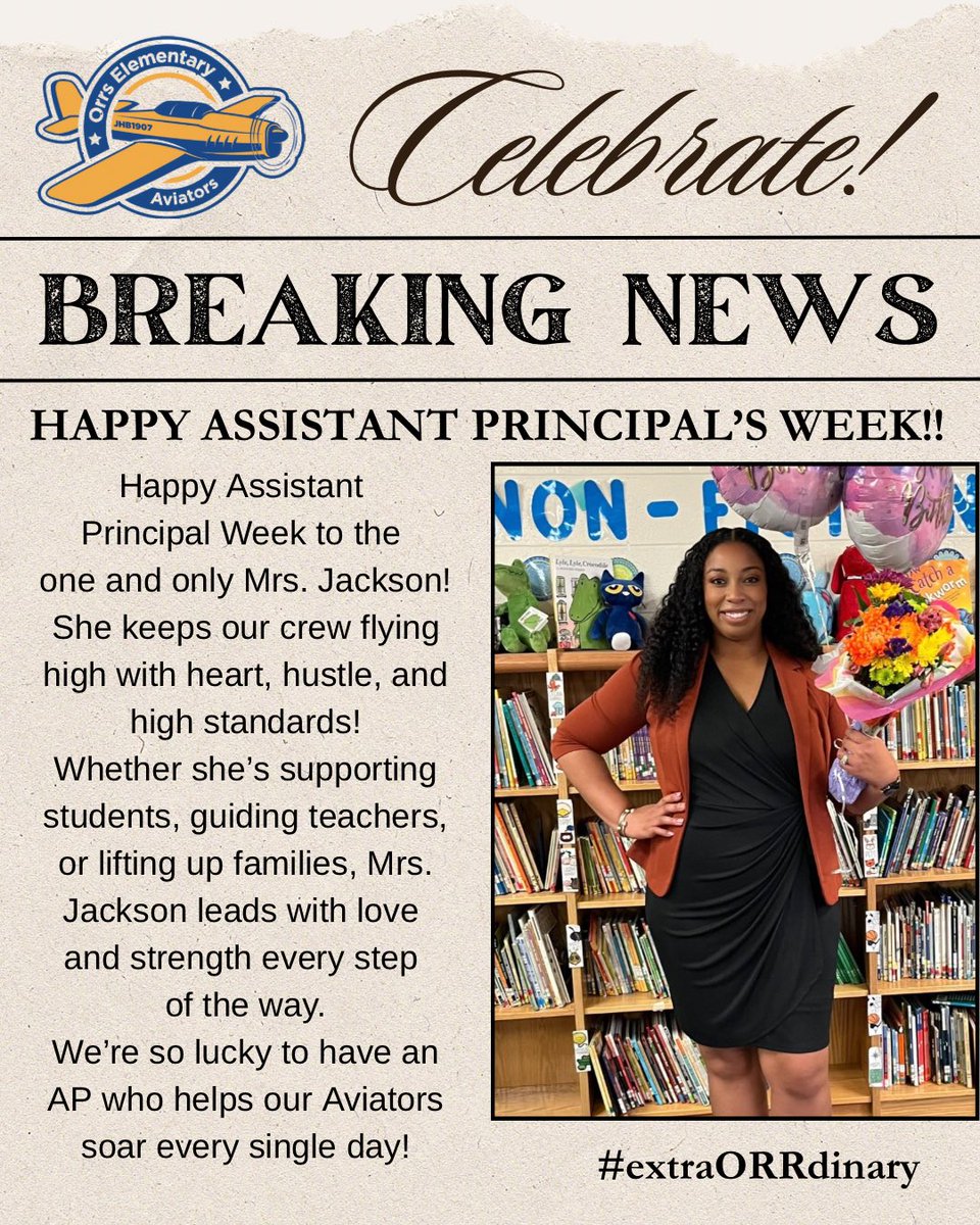 OrrsElementary's tweet photo. Drop some love for Mrs. Jackson in the comments — let’s show her how much she means to the Orrs fam! ✈️💛💙

#APWeek #ThankYouMrsJackson #AviatorPride #OrrsElementary #OurAPRocks #WeLoveOurAP #extraORRdinary 🥰🤩🥳 https://t.co/pIflrlO86K