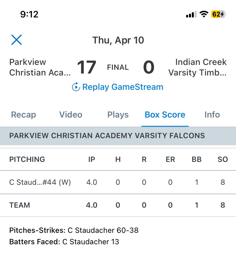 Everyone’s gonna see the score and praise the hitting. But look at the pitching by our own ⁦<a href="/CrewStaud13/">Crew Staudacher</a>⁩!!  First no-no in school history!!!  2nd of our 2027 LHPs to throw a no-no this spring. Crew can pitch!  Coaches looking for 2027s - take note!!! #ESPTrained