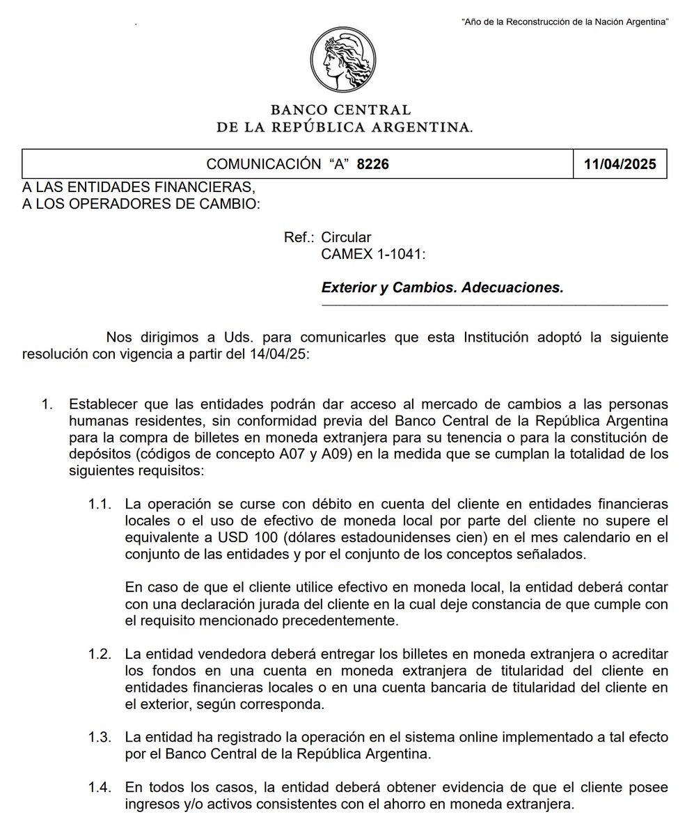 "USD 100":
Por el límite mensual que estableció el Banco Central para la compra de dólares con pesos en efectivo