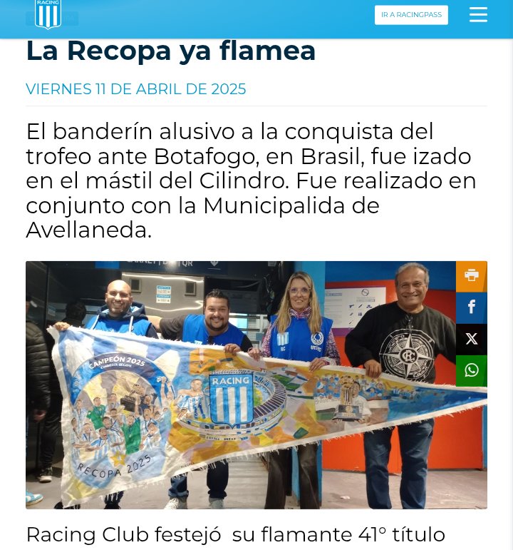 FLAMEÓ FUERTE NUESTRA BANDERA!!!

Seguimos RECOPADOS  festejando títulos de Racing en la Capital Nacional del Fútbol con una gran obra de Pilar Gatica🎨.

Nota completa: racingclub.com.ar/cultura/nota/2…